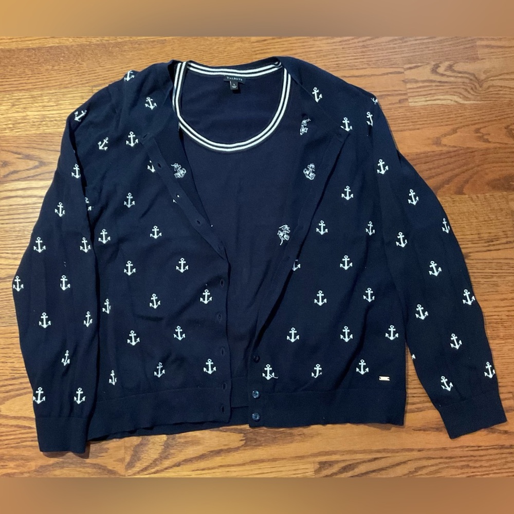 Talbots Navy Anchor Sweater Set Size Large